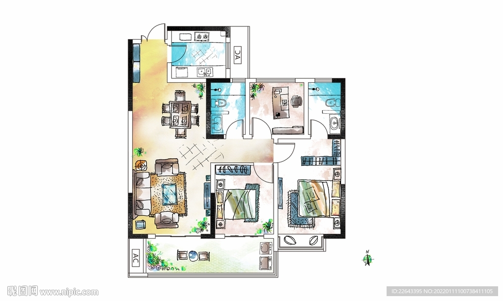 手绘户型图 户型图渲染
