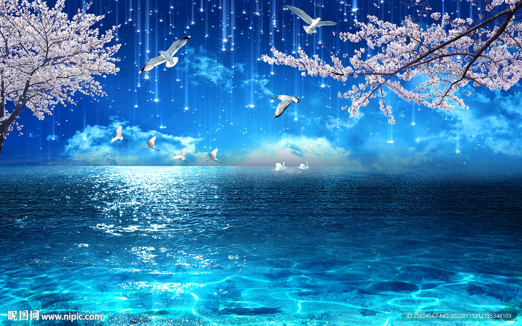 海色夜景背景墙