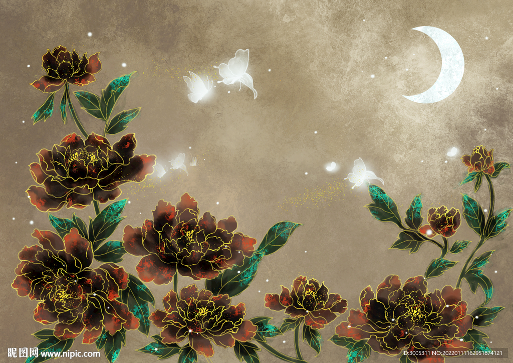 装饰画 牡丹花 中国风