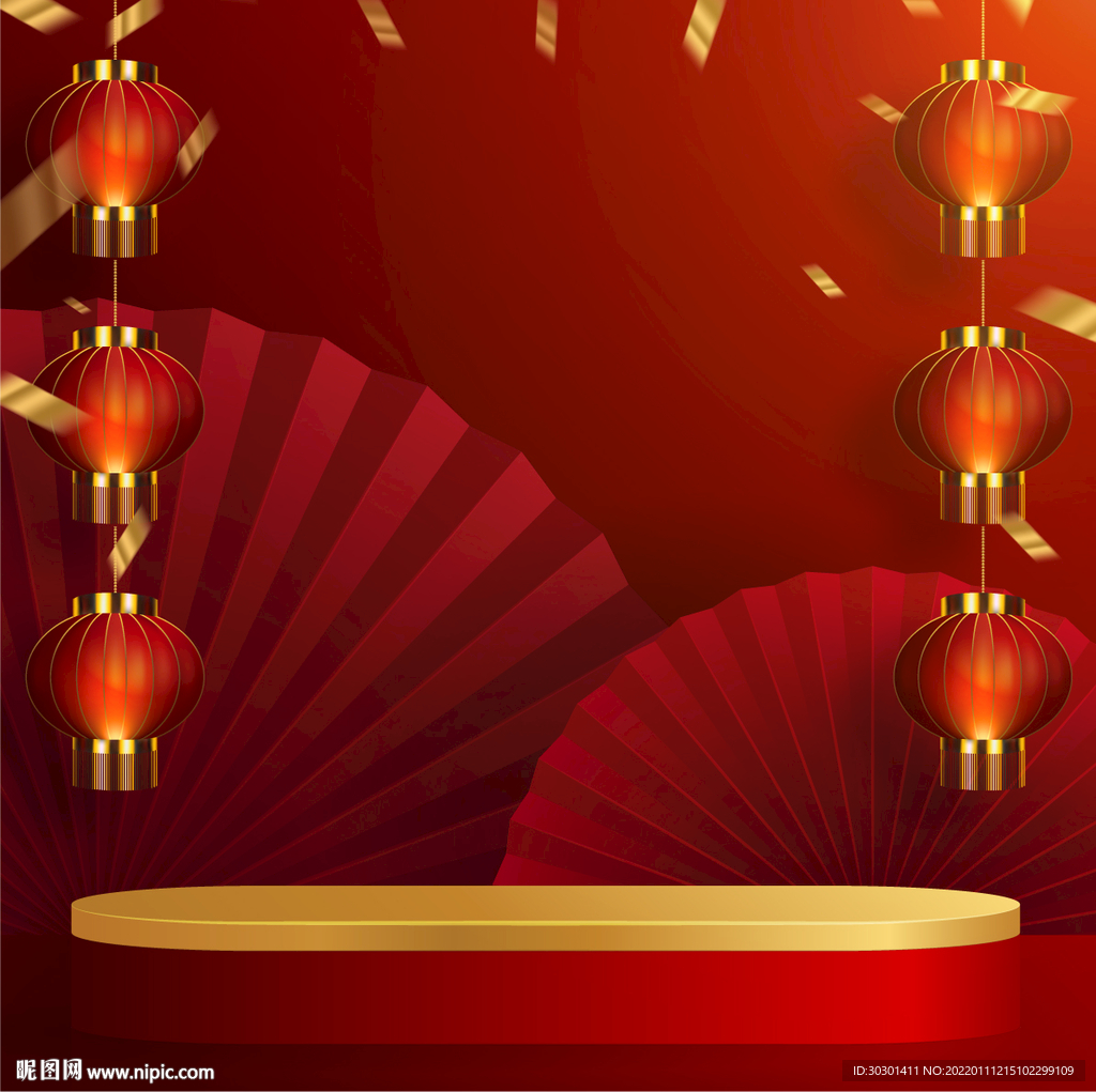 红色国潮灯笼新年海报背景