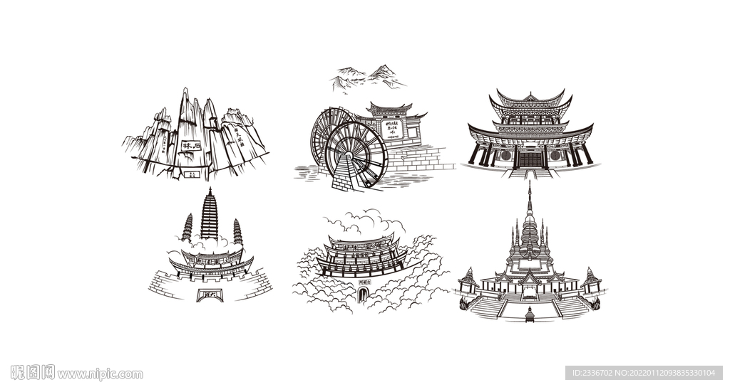 云南  名胜矢量图 