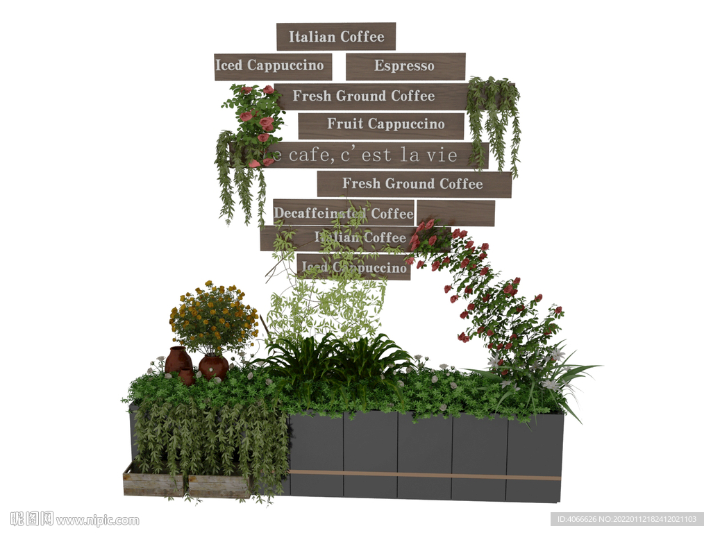 户外植物花墙3d模型