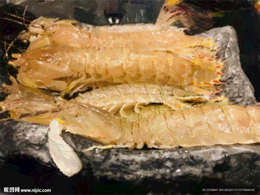手绘油画皮皮虾菜品元素