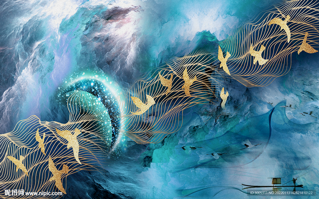 装饰画 抽象画 中国风 飞鸟