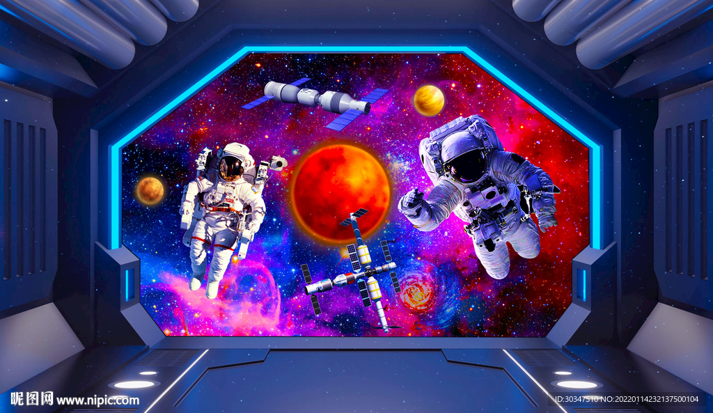 科技空间站宇航员背景墙