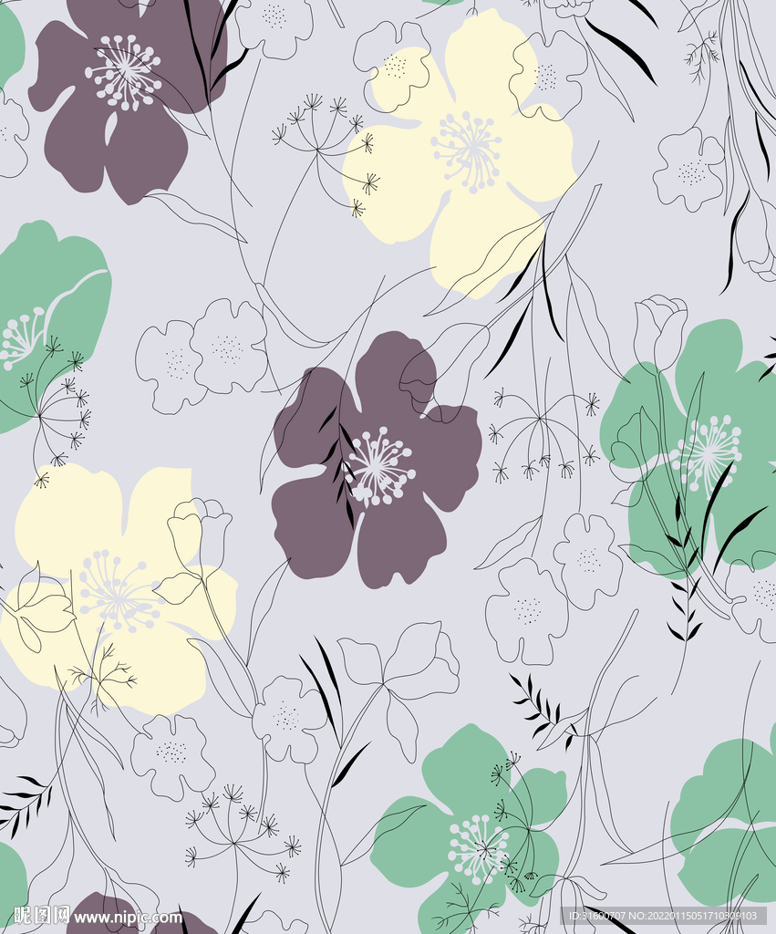 线描清爽色块花