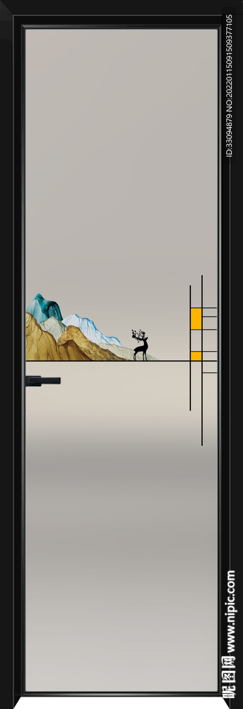 高清分层透明底平开门玻璃打印图