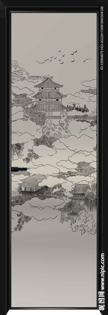 高清分层透明底平开门玻璃打印图