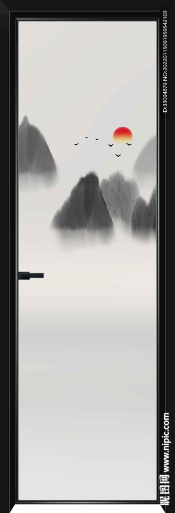 高清分层透明底平开门玻璃打印图