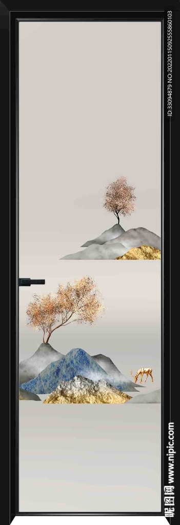 高清分层透明底平开门玻璃打印图