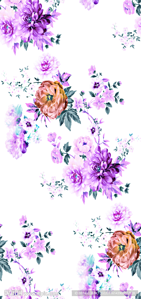白底大团乱粉花