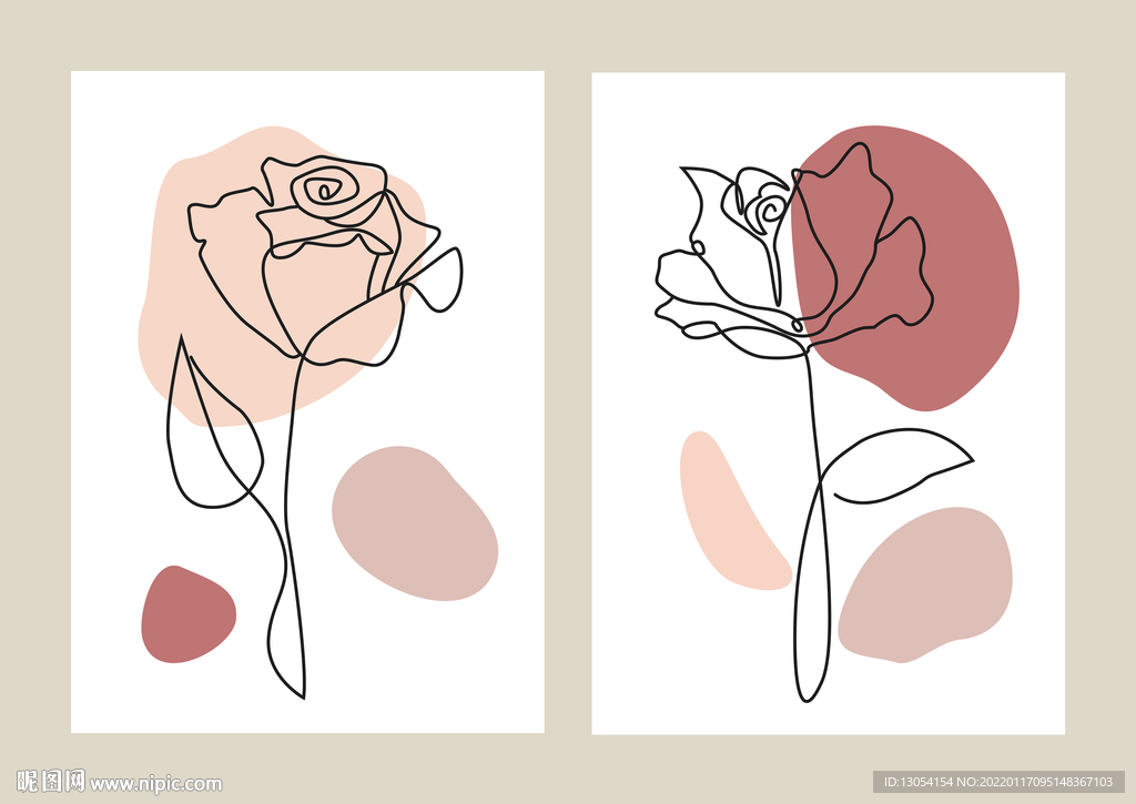 手绘抽象玫瑰线条花卉装饰画