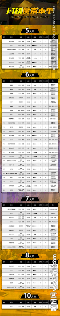 剧本杀价目表落地页专题页推广页