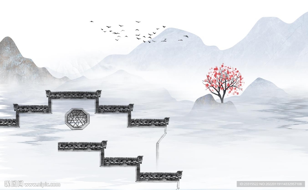 江南水乡新中式背景墙