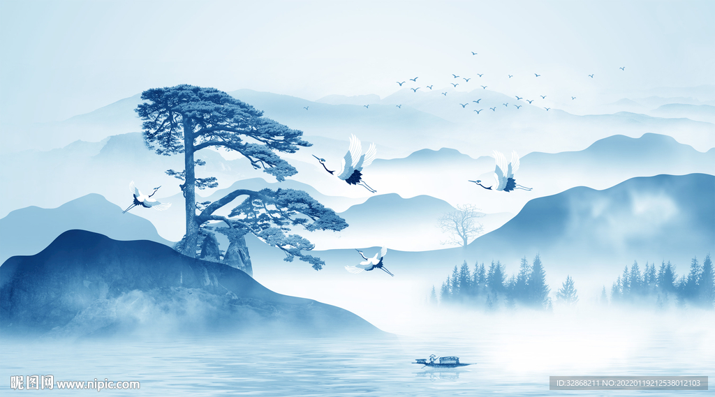 迎客松山水画