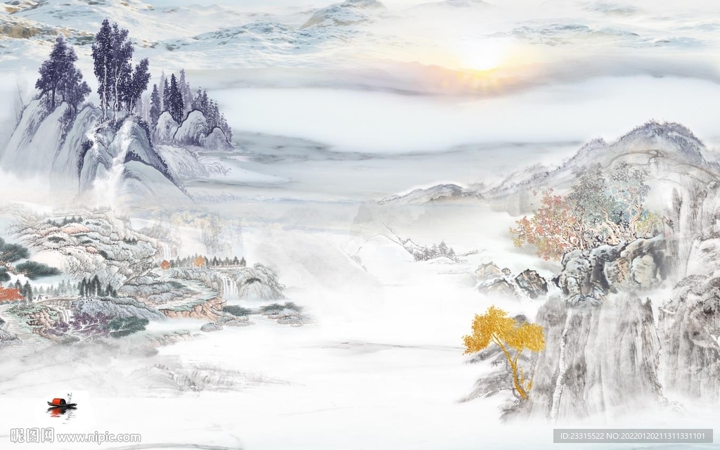 山水新中式背景墙