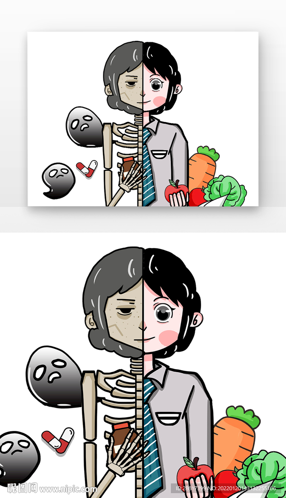 手绘灰色衬衫骷髅女孩禁毒禁毒日