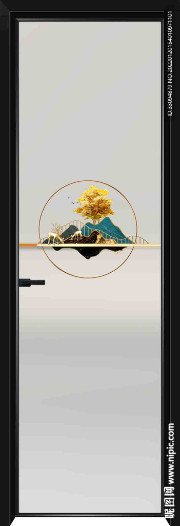 高清分层透明底平开门玻璃打印图