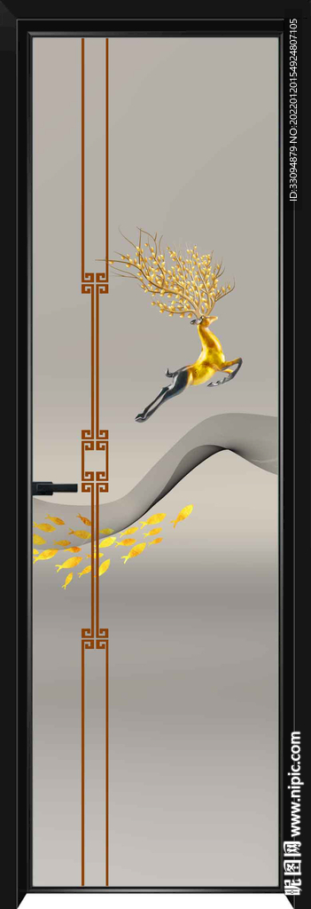 高清分层透明底平开门玻璃打印图