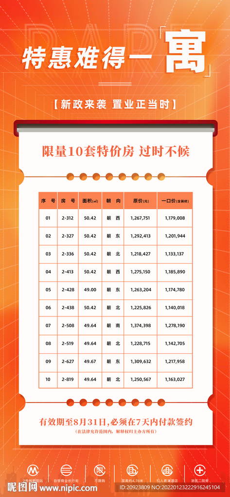 房产公寓特价房展示表格