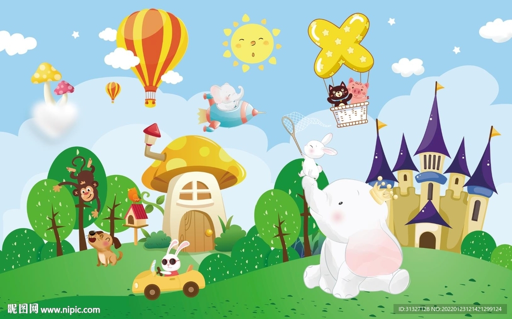 卡通动物背景墙图片