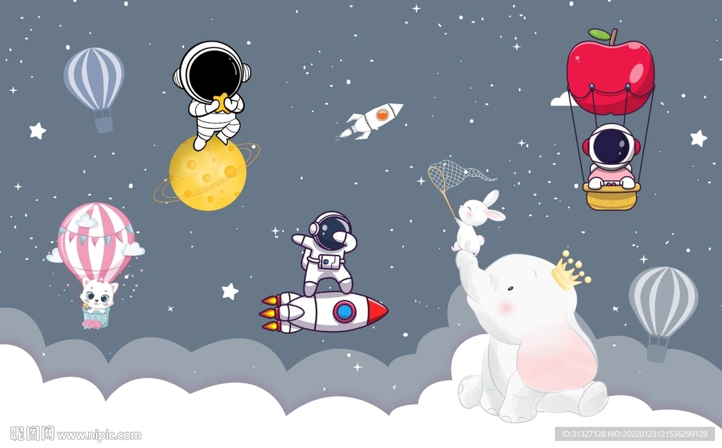 卡通儿童宇航员背景墙图片