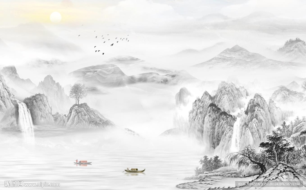 高山流水新中式电视背景墙