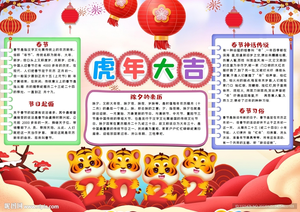 春节小报虎年新年节日手抄报小报