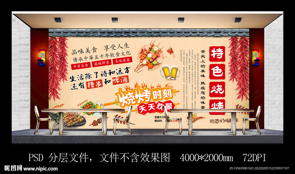 烧烤餐饮背景墙