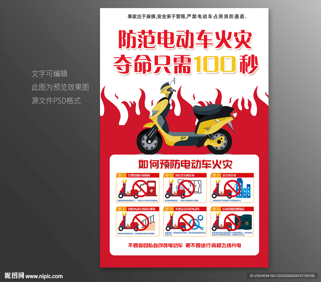 电瓶车充电防火安全知识宣传海报