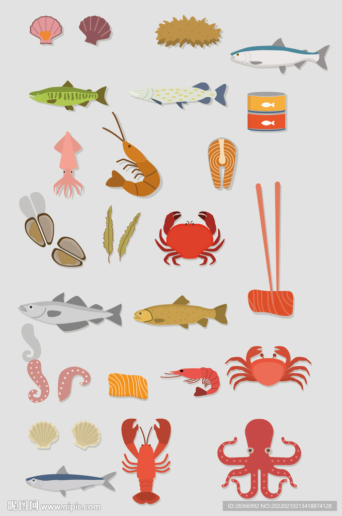 AI矢量海鲜海洋生物食物