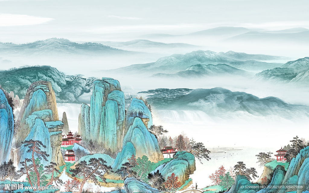 国画电视客厅山水 TIF分层