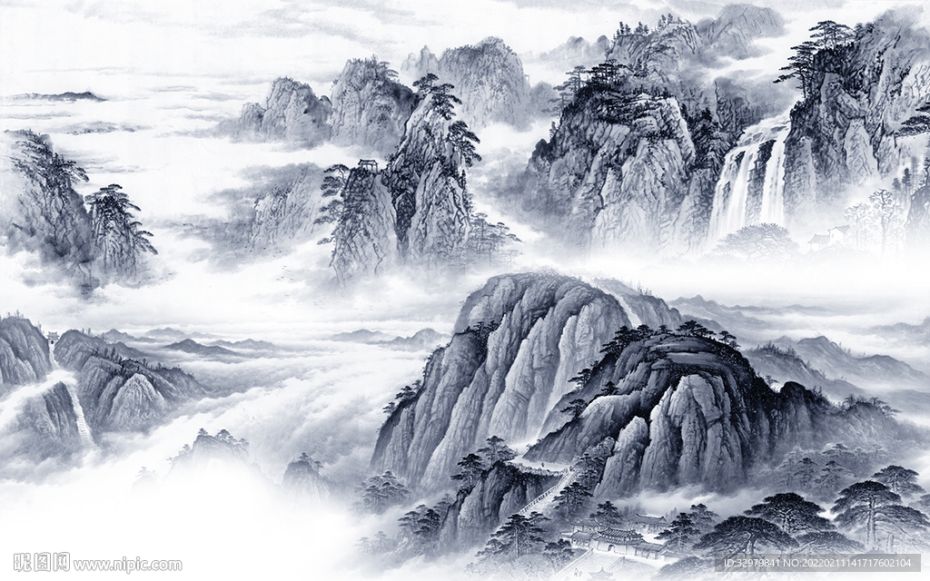 新中式新款背景山水 TIF分层