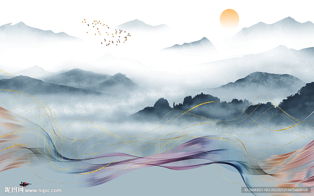 客厅高端背景山水 TIF分层