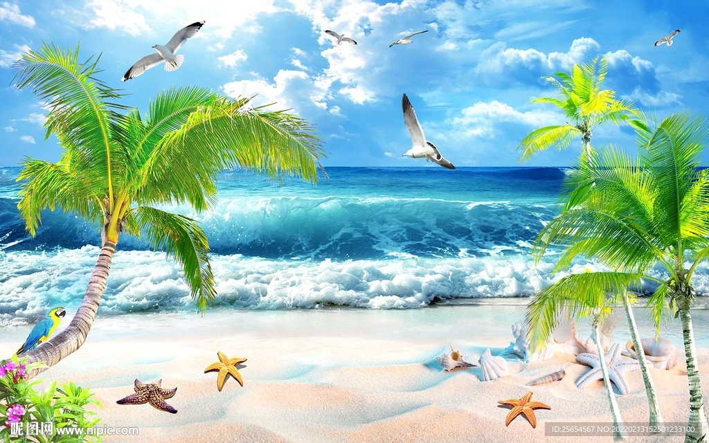 海边沙滩背景墙