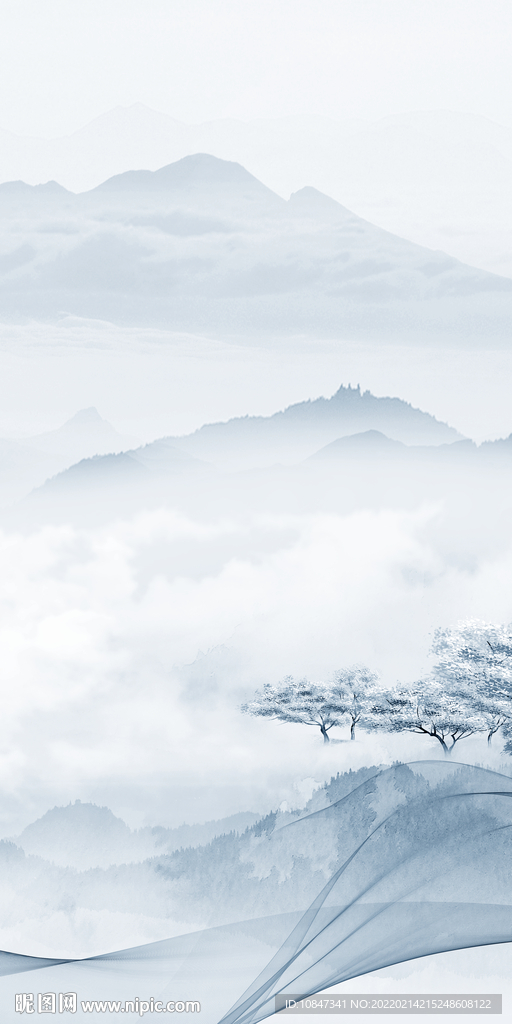 新中式山水玄关新画 TIF分层