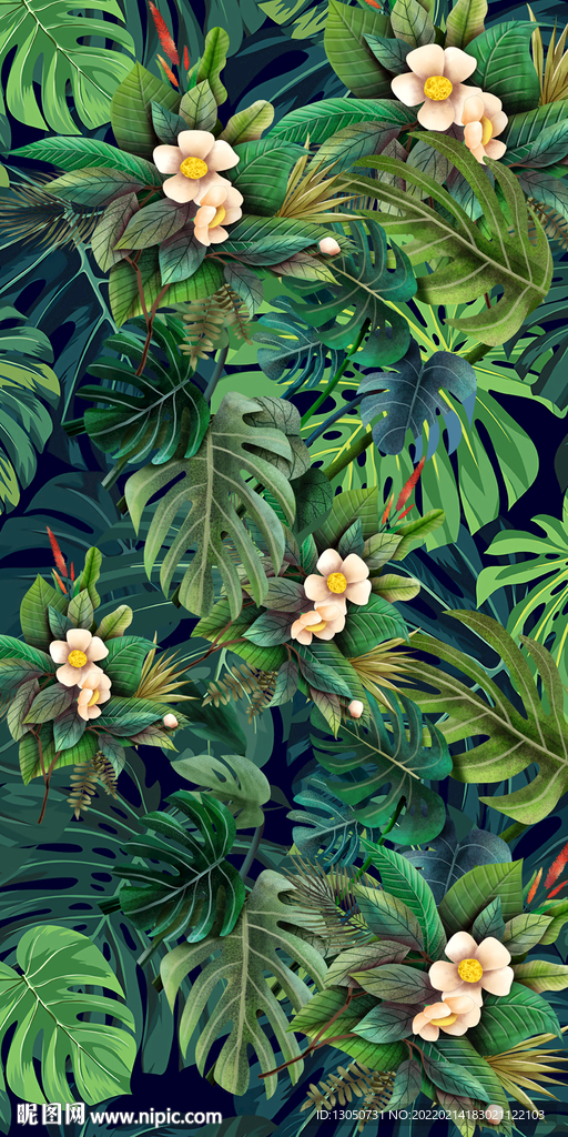 热带花卉绿色植物背景墙