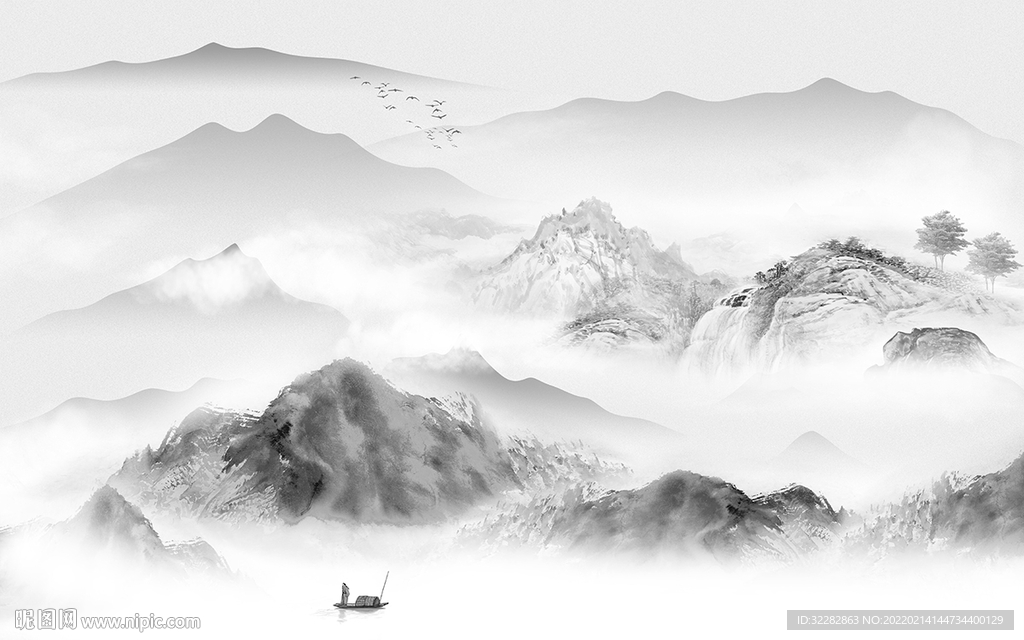 新款极简灰色山水 TIF分层