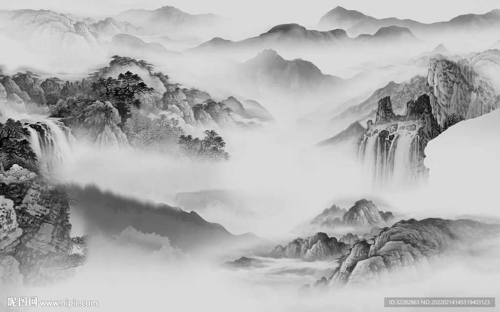 客厅极简灰色山水 TIF分层