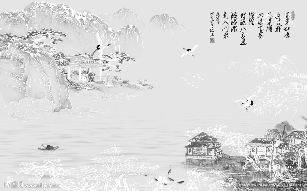 别墅极简灰色山水 TIF分层