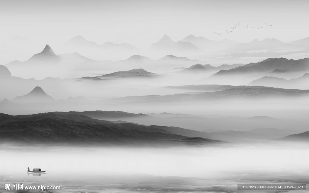 高端极简灰色山水 TIF分层