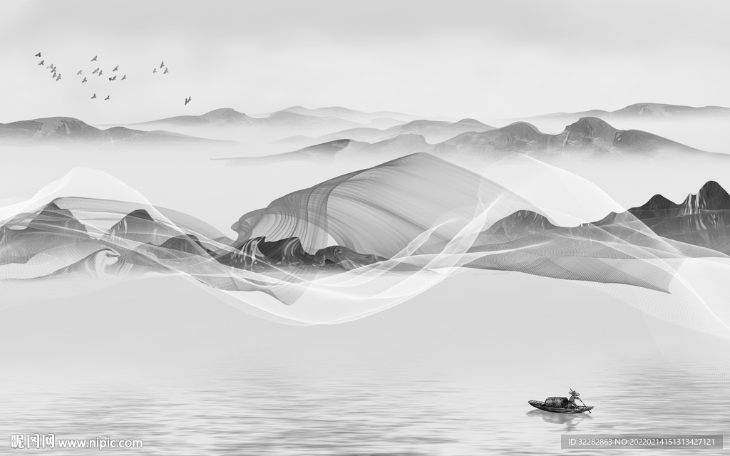 意境极简灰色山水 TIF分层