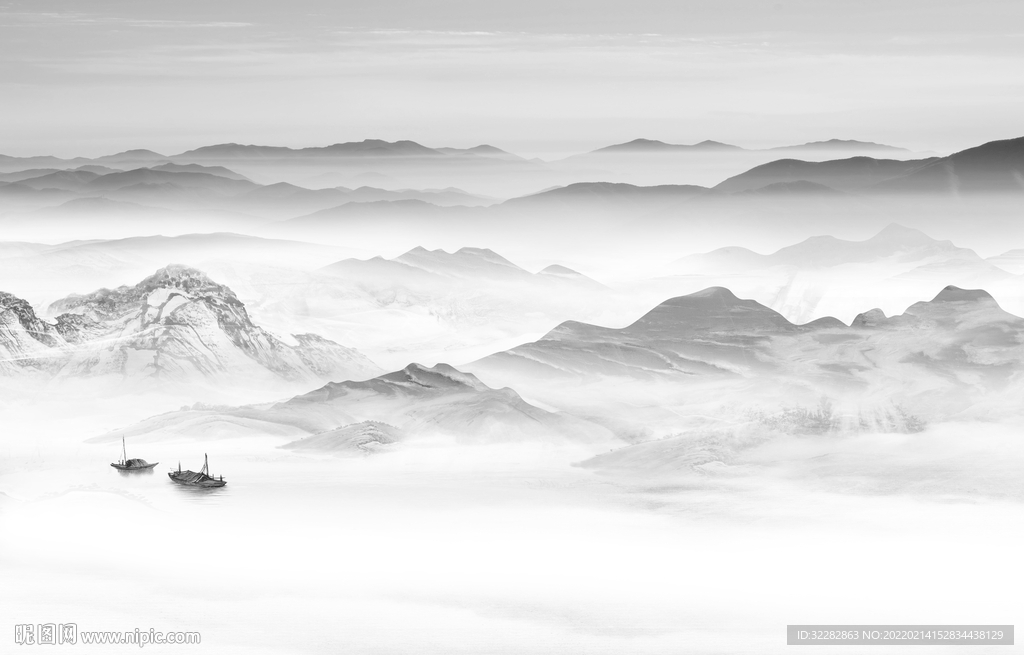 爆款现代灰色山水 TIF分层