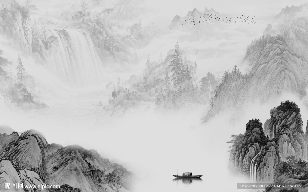 人气高端灰色山水Tif分层