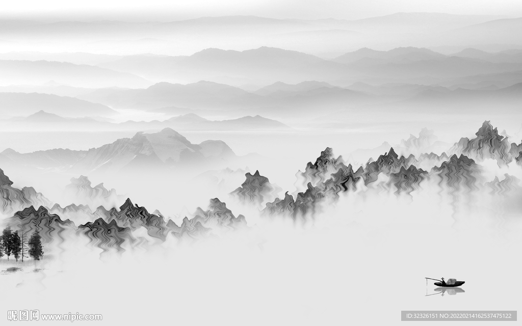 意境山水灰色图 tif分层画