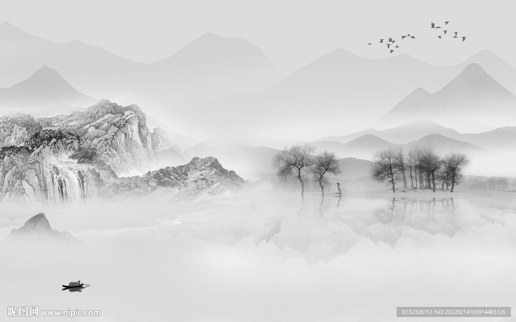 高档 山水灰色图 tif分层画