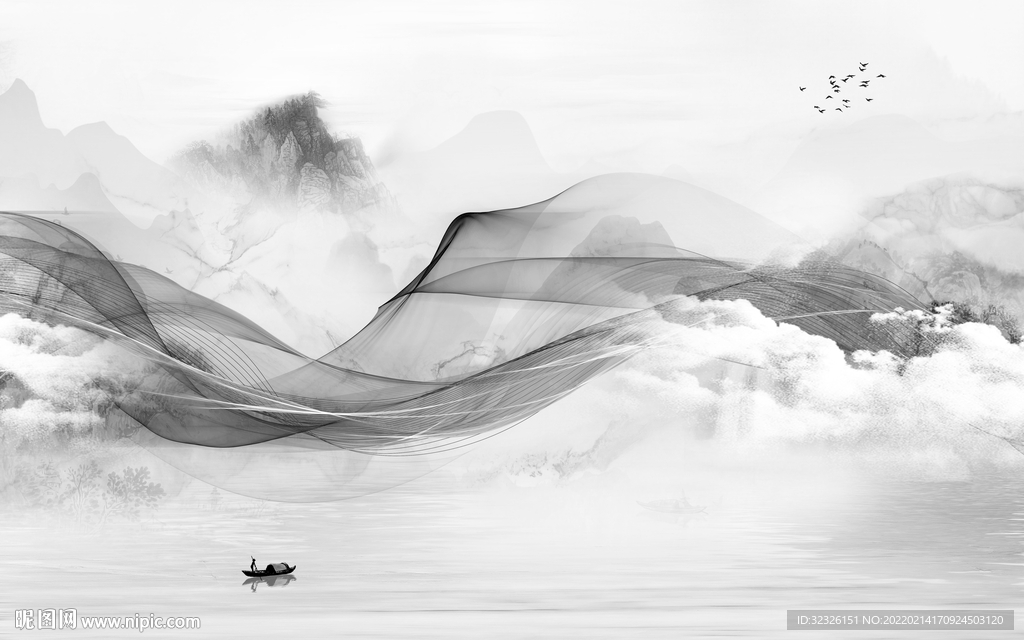 新款 背景灰色山水 tif分层