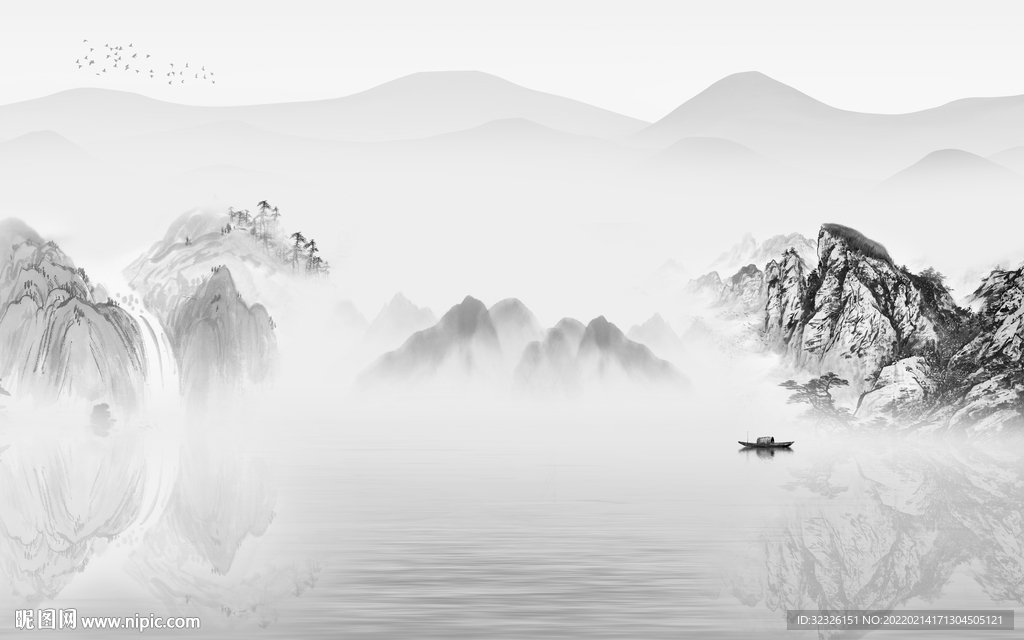 中国风背景灰色山水 tif分层