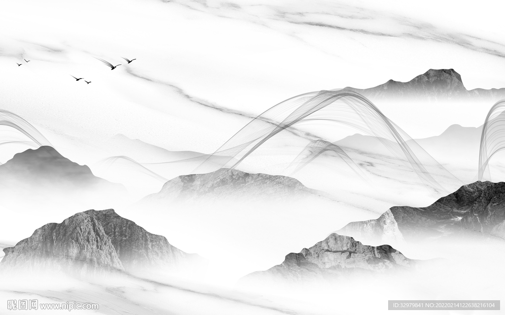 中国风简约新款山水 tif分层