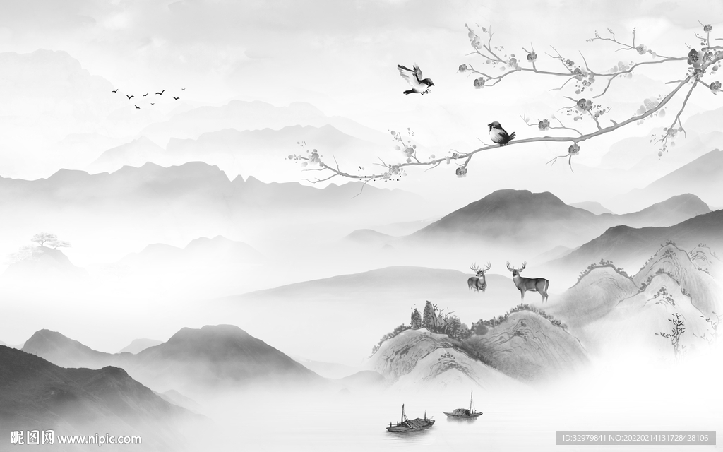 花鸟 简约新款山水 tif分层